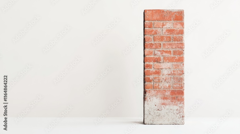 Poster a minimalistic shot of a red ceramic brick pillar gate from the side, displayed on a clean white bac