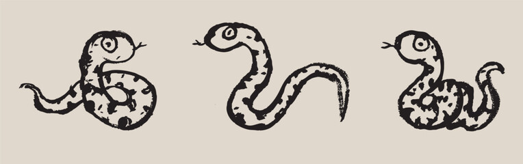 Year of the Snake, New Year material, brush stroke snake illustration