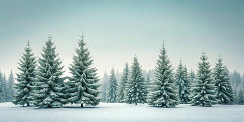 Fototapeta premium Serene Winter Landscape Featuring Majestic Snow-Covered Evergreen Trees in a Frosty Forest