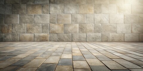 Fototapeta premium Empty Room with Stone Wall and Tile Floor Showing Textural Details