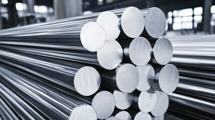 Stacks of high-strength steel bars organized by diameter and length in a clean, spacious warehouse."