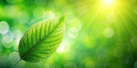 Naklejka premium A vibrant green leaf basking in sunlight, a symbol of nature's renewal and growth in a bokeh background.