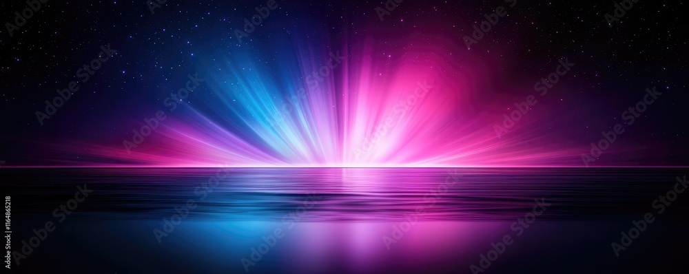 Poster cosmic abstract background concept. a vibrant display of colorful lights reflecting on calm water un