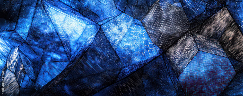Poster extreme close up of blue graphene sheets with intricate textures and patterns, showcasing their uniq