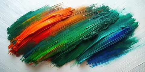 Fototapeta premium Vibrant Abstract Painting with Bold Brushstrokes of Blue, Green, and Orange Hues