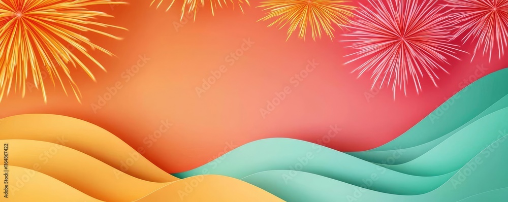 Poster fireworks abstract background idea. vibrant abstract background with colorful waves and fireworks fo