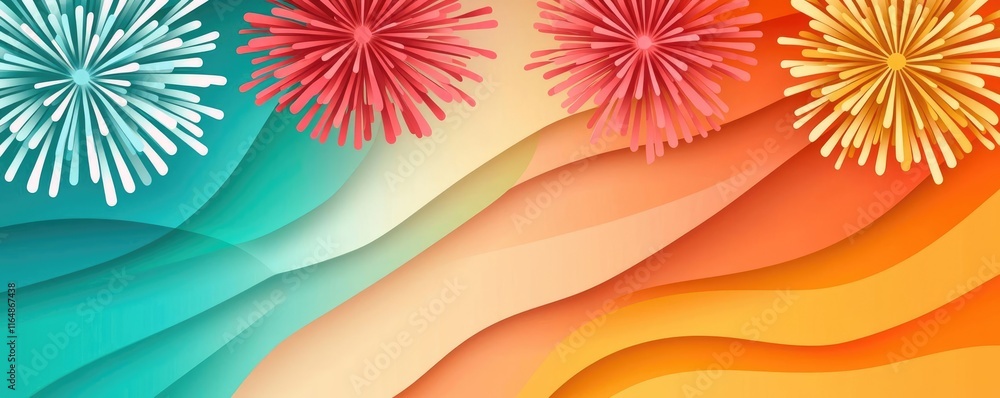 Poster fireworks abstract background idea. vibrant abstract wave pattern with colorful bursts, perfect for 