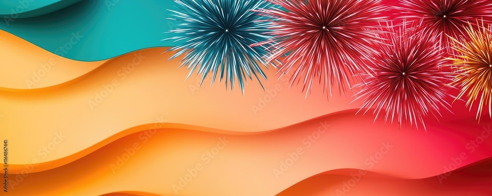 Poster fireworks abstract background idea. colorful abstract background with waves and fireworks bursting i