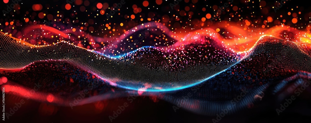 Poster fireworks abstract background idea. vibrant abstract waves with luminous colors and sparkling effect
