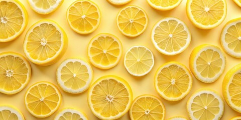 Vibrant Citrus Slices Arranged on a Sunny Yellow Background, a Delightful Display of Zesty Fruit for Refreshing Summer Designs