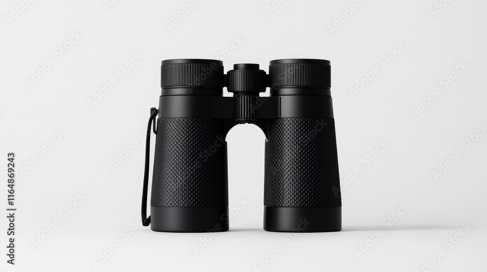 Aufkleber A single pair of black binoculars with textured grips and adjustable focus knobs, isolated on a white background, emphasizing functionality and comfort