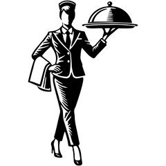 Waitress Balancing a Cloche Food Tray.