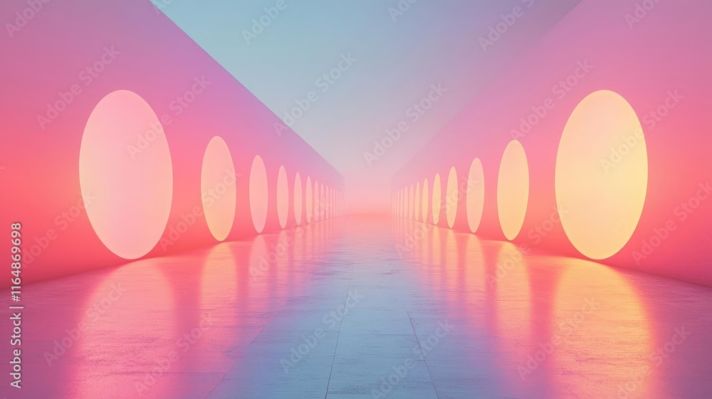 Poster circles abstract background idea. a vibrant corridor with illuminated circles on walls, evoking mode