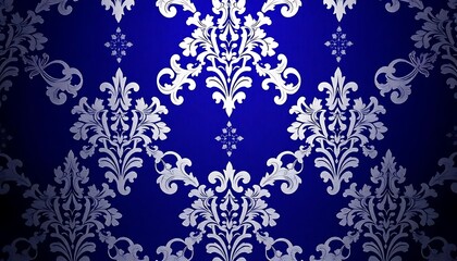 Elegant Blue Wallpaper With Silver Floral Damask Design