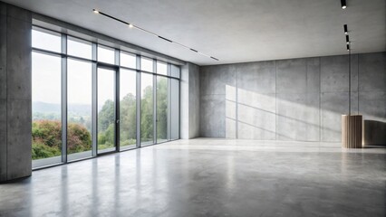 Spacious Modern Room with Large Windows and Concrete Walls