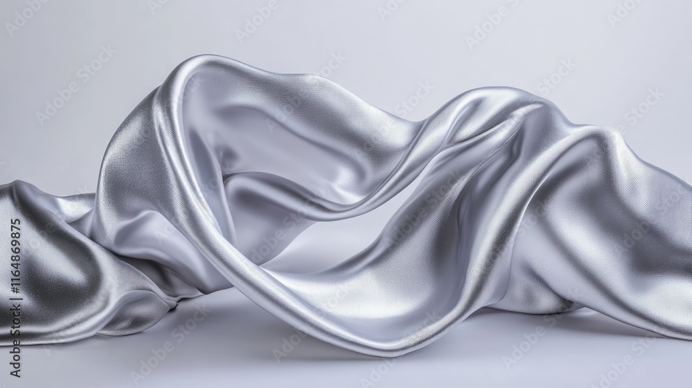 Aufkleber A smooth, flowing streak of silver fabric on a minimalist backdrop, creating an elegant and abstract design with shimmering light reflections