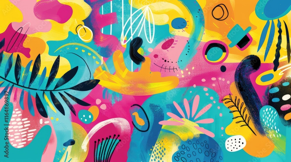 Poster a vibrant abstract design featuring colorful shapes and patterns, evoking creativity and energy.