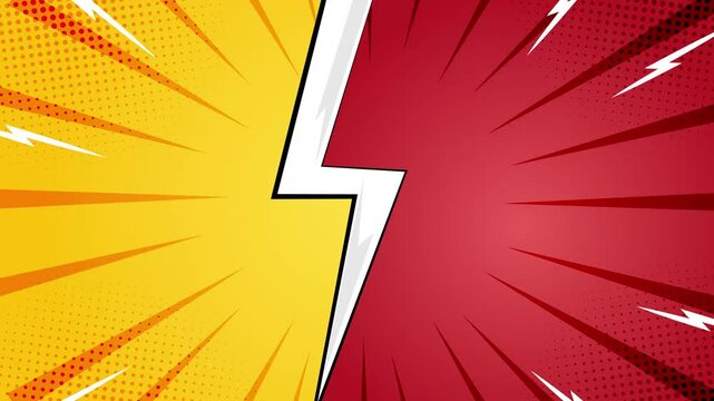 dynamic comic layout with vibrant red and yellow and explosive background elements seamless 4k video background motion pop art design