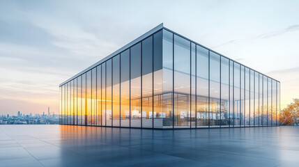 Obraz premium Modern minimalist style, a glass building with clear and transparent windows