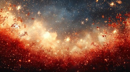 Fototapeta premium Stunning Cosmic Scene with Red and Orange Celestial Elements