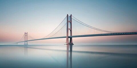 Obraz premium Serene Suspension Bridge at Dawn Reflecting on Calm Water