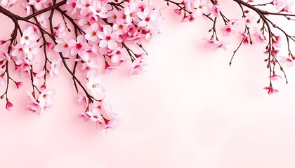 Obraz premium Delicate Pink Cherry Blossoms Branching Across Pale Background