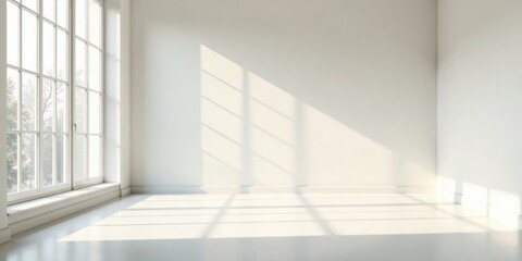 Obraz premium Sunlight Illuminates an Empty Room with White Walls and a Large Window