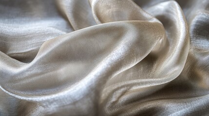 An abstract streak of silver fabric, creating a modern, flowing background with reflective textures and a sense of movement and sophistication