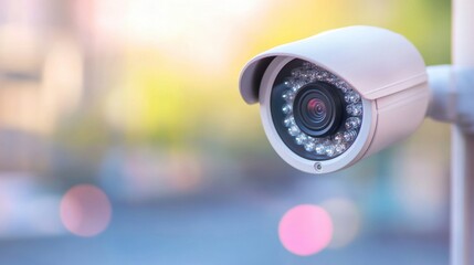 Surveillance camera positioned outdoors captures activities in a public area under natural light, ensuring security and safety