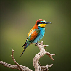 Obraz premium colorful bee eater bird perched on a branch against green background