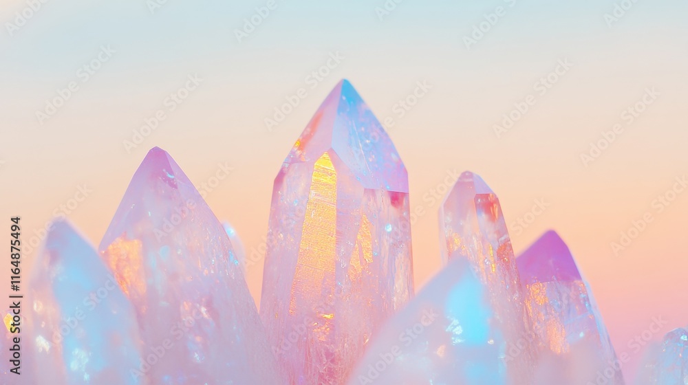 Poster vibrant pink crystals sparkle and emit a captivating glow, creating an enchanting atmosphere in a tr