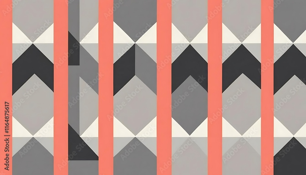 Poster abstract geometric pattern with coral and gray triangles