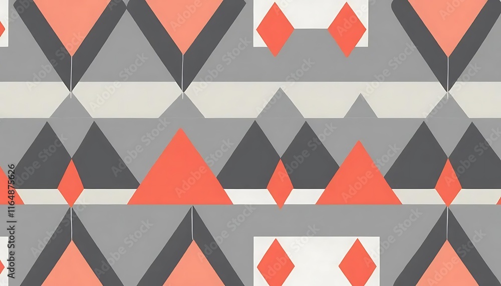 Poster abstract geometric pattern with coral and gray triangles