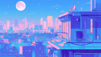 美しい都市と夜景のイラスト,アニメ,アジア,グラフィックアート