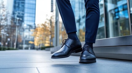 Businessman Ascending Steps in Urban Sunrise