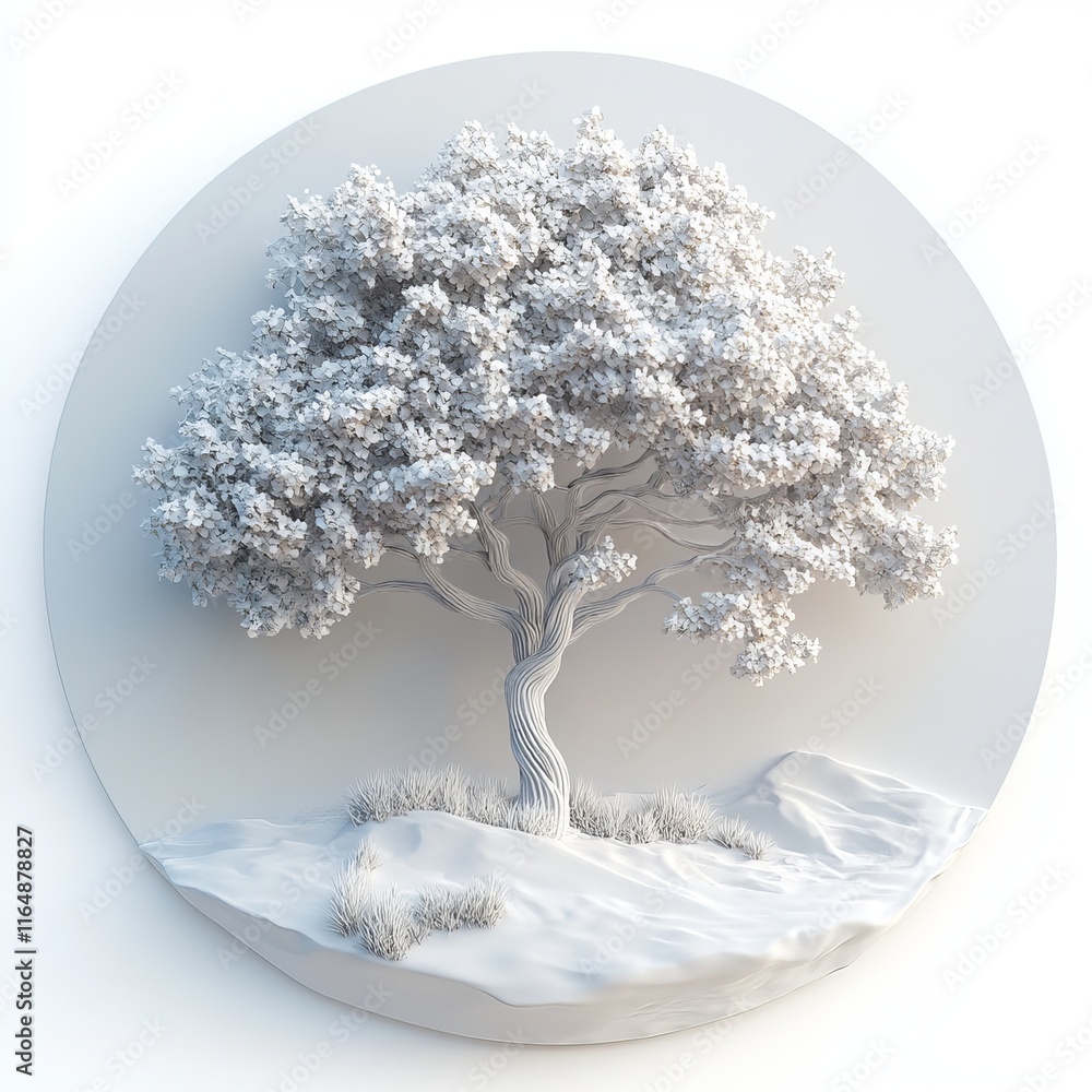 Poster 3d tree design on white background in artistic style