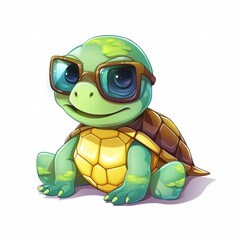 Obraz premium Adorable Cartoon Turtle Wearing Sunglasses, Summer Fun on white background