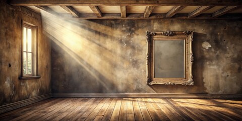 Obraz premium Sunlit Room with Ornate Mirror and Aged Wooden Floor