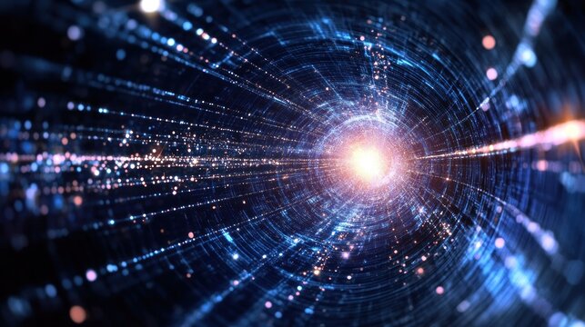 A research lab experimenting with quantum computing, featuring complex equipment and glowing particles