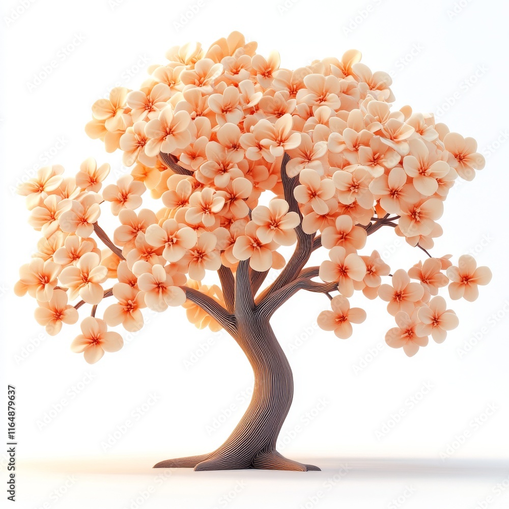 Poster 3d tree with blooms on white background in artistic style