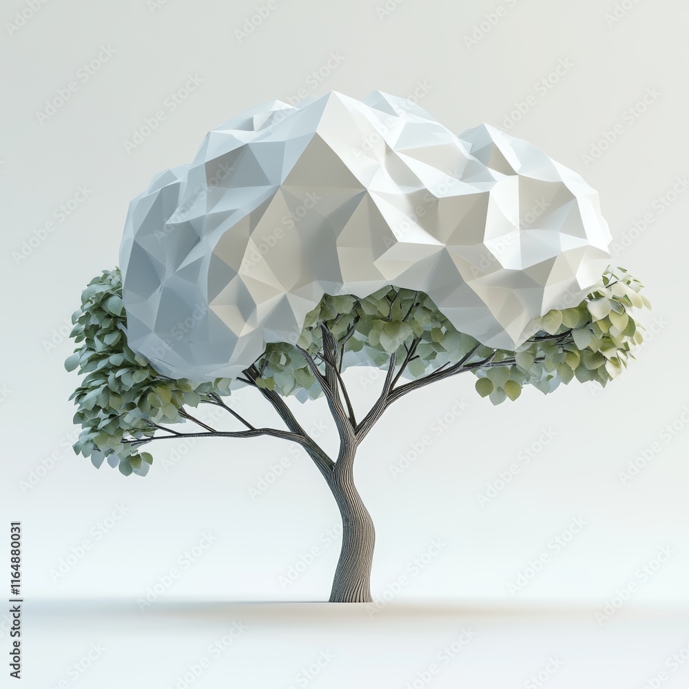 Poster abstract 3d tree design against white background with geometric shapes