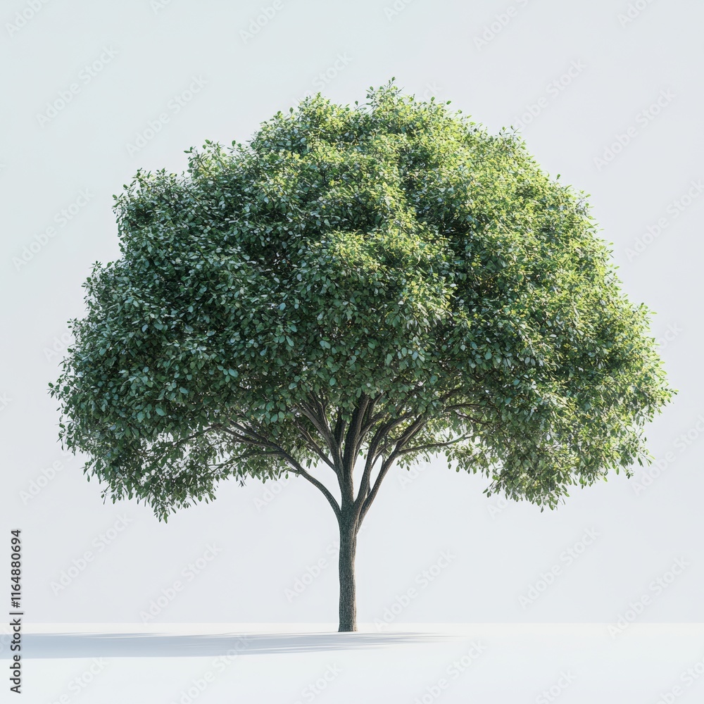 Poster lush green tree on simple white background in 3d style design