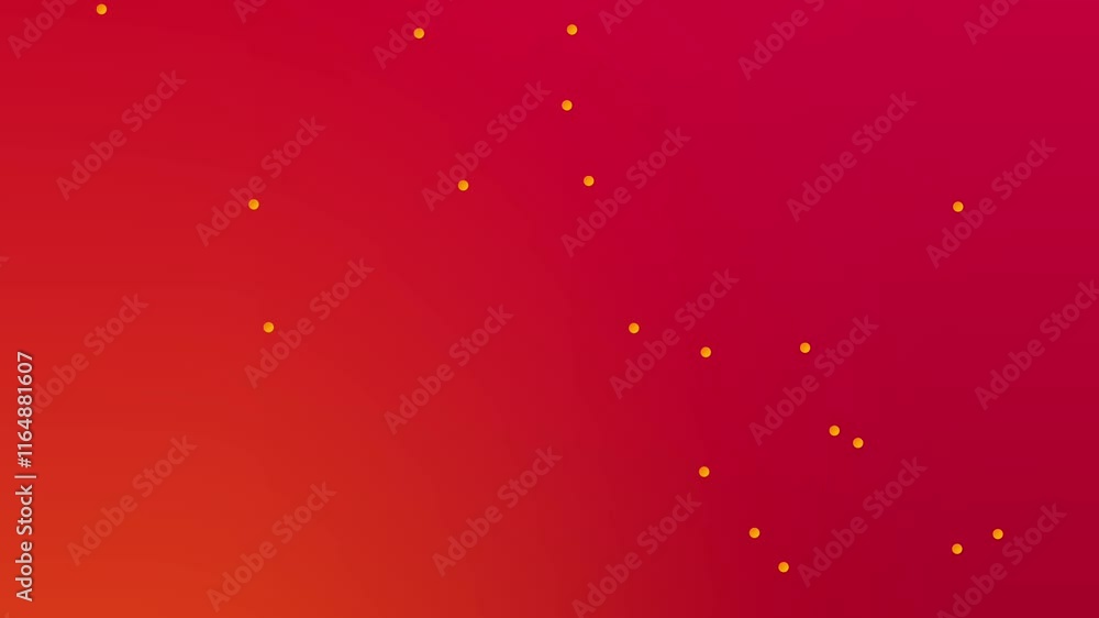 Poster animation of whimsical pattern of yellow dots scattered across a gradient red-orange background, cre