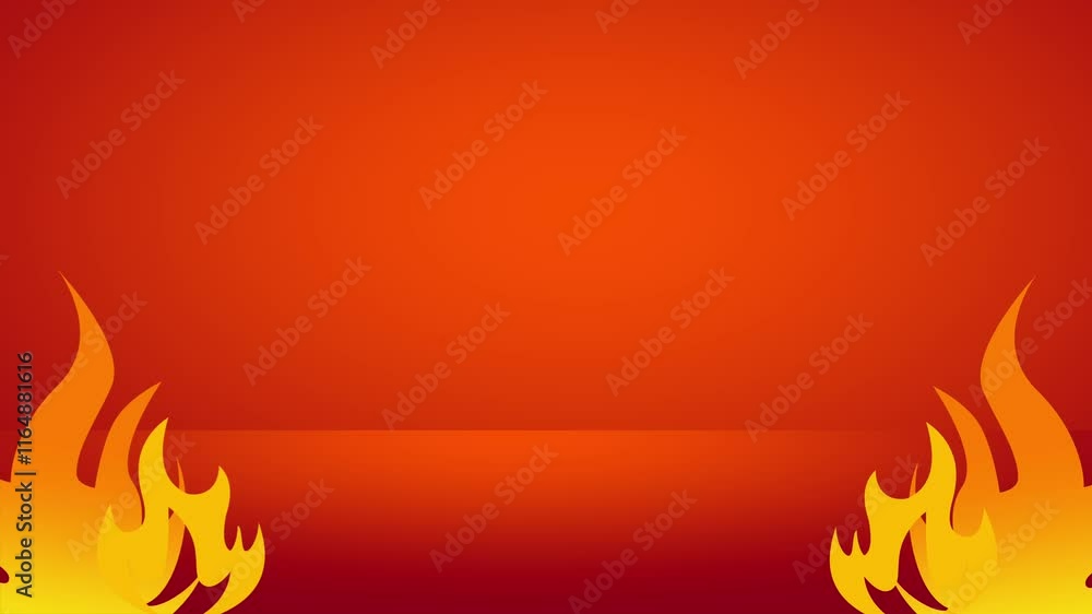 Poster animation of bold red background with stylized flames, creating a fiery atmosphere ideal for designs