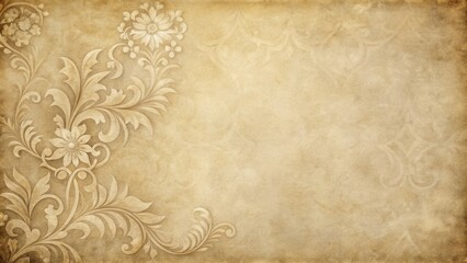 Antique Parchment Background with Ornate Floral Design and Aged Texture