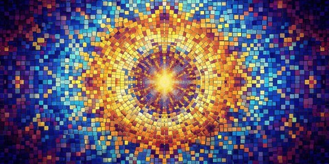 Abstract Mosaic Pattern Vibrant Colors Radiating from Central Light Source