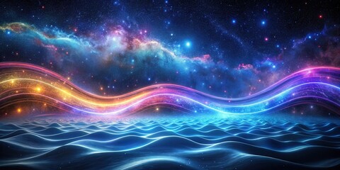 Fototapeta premium Celestial Waves Over a Glowing, Undulating Landscape Under a Starry Night Sky