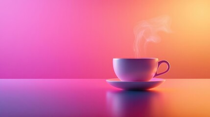 Minimal coffee concept. A steaming cup of coffee against a vibrant gradient background, inviting warmth and comfort.