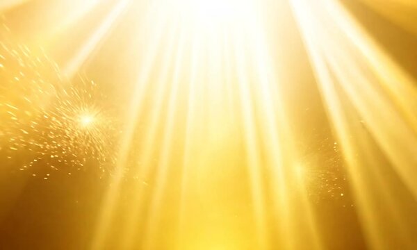 Bright yellow light effect with rays and highlights background. Sparkling magical dust particles