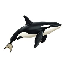 Obraz premium A digitally rendered illustration of an orca whale leaping out of the water against a white background.